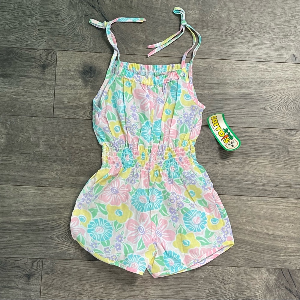 NWT Vintage Carrots Pastel Floral Smocked Girls Size 8 Romper